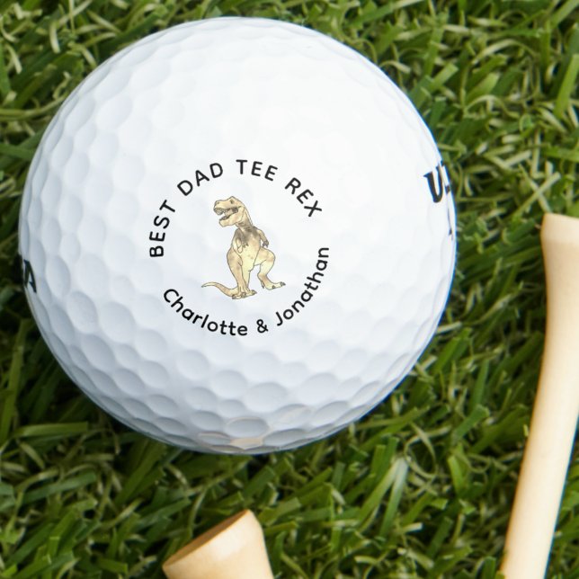 Best Dad Tee Rex personalised kids names Golf Balls (Funny best dad tee Rex custom kids names and dinosaur T-Rex golfing joke golf ball Gift for fathers )