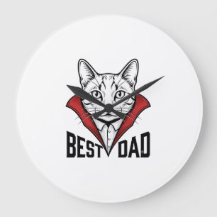 Best Dad Vampire Cat Vintage Engraving Design_1 Large Clock