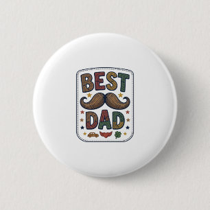 Best Dad Vintage Moustache Vector Father Design_1 6 Cm Round Badge