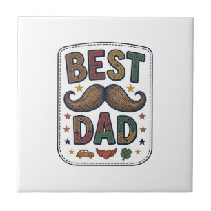 Best Dad Vintage Moustache Vector Father Design_1 Ceramic Tile