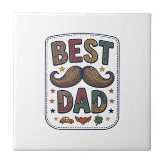 Best Dad Vintage Moustache Vector Father Design_1 Ceramic Tile