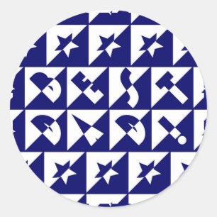 Best Dad Wild Text Pattern & Stars Blue & White Classic Round Sticker