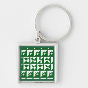 Best Dad Wild Text Pattern & Stars Green & White Key Ring