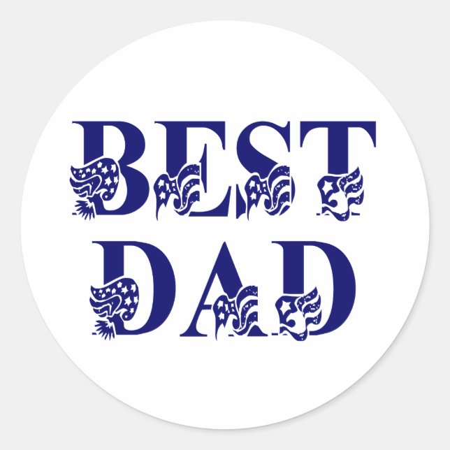 Best Dad with Flags Blue Text Classic Round Sticker (Front)