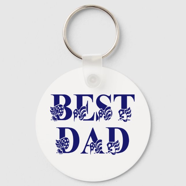 Best Dad with Flags Blue Text Key Ring (Front)