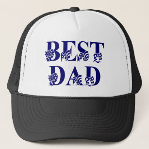 Best Dad with Flags Blue Text Trucker Hat
