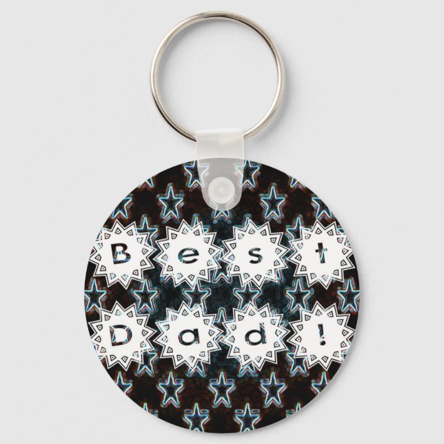 Best Dad with Neon Stars Key Ring (Front)