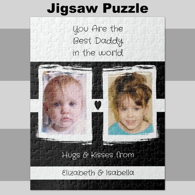 Best daddy 2 photos add names white black jigsaw puzzle (Creator Uploaded)