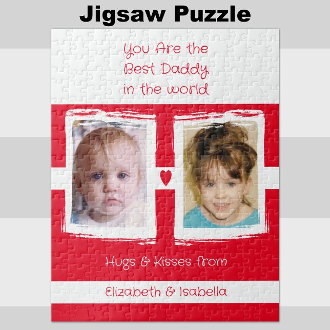 Best daddy 2 photos add names white red jigsaw puzzle (Creator Uploaded)