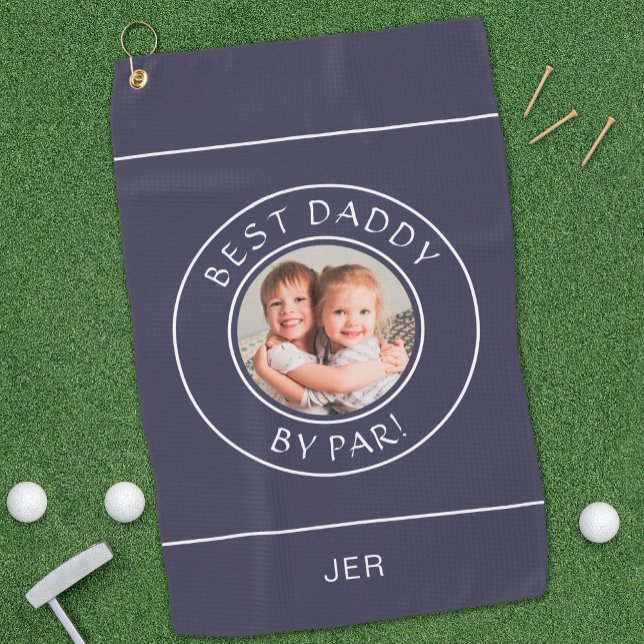 Best Daddy By Par Golfer Modern Photo Navy Blue Golf Towel (Best Daddy By Par Golfer Modern Photo Navy Blue Golf Towel)