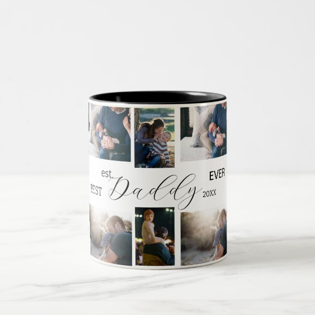 "Best Daddy Ever! Custom 8-Photo Father's Day Mug" Two-Tone Coffee Mug (Center)