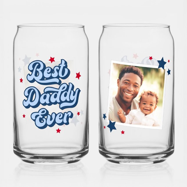 Best daddy ever dad father's day photo blue red can glass (Best daddy ever dad father's day photo blue red can glass)