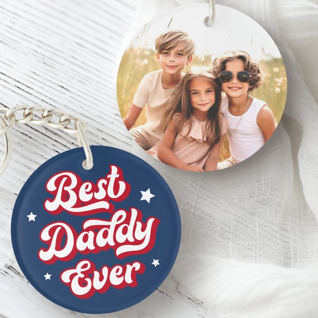 Best daddy ever dad father's day photo blue red key ring (Best daddy ever dad father's day photo blue red keychain)