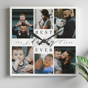 Best Daddy Ever   Father's Day 6 Photo Collage Square Wall Clock
