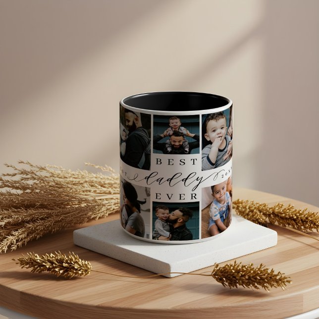 Best Daddy Ever | Father's Day 8 Photo Collage Two-Tone Coffee Mug (Best Daddy Ever | Father's Day 8 Photo Collage Two-Tone Coffee Mug)