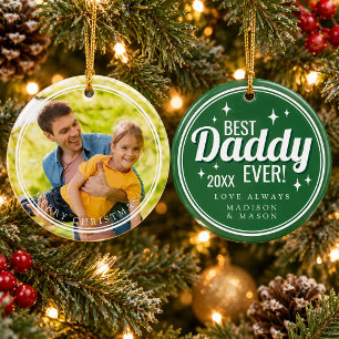 Best Daddy Ever Green Retro Photo Christmas Ceramic Ornament