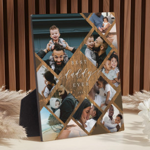Best Daddy Ever Modern Photo Collage Woodgrain Plaque