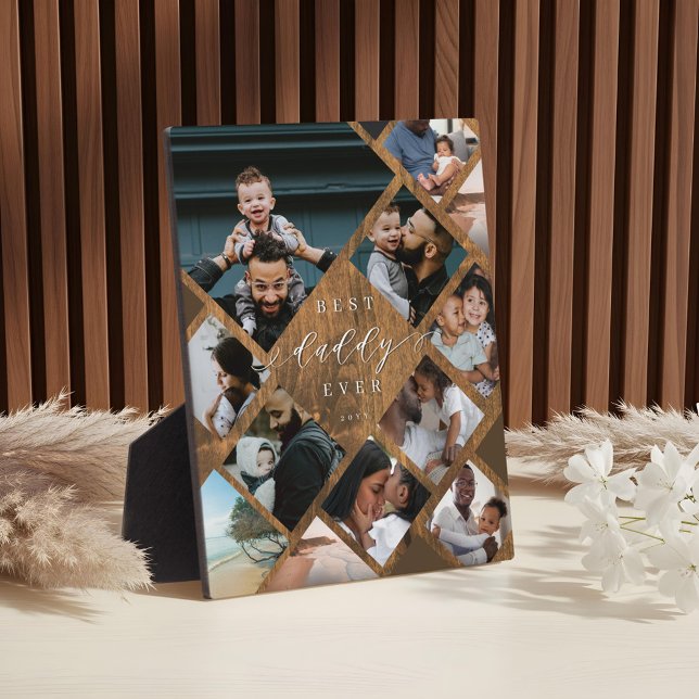 Best Daddy Ever Modern Photo Collage Woodgrain Plaque (Best Daddy Ever Modern Photo Collage Woodgrain Plaque)