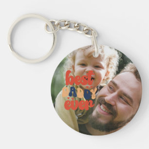 Best Daddy Ever Retro Personalised Photo   Key Ring