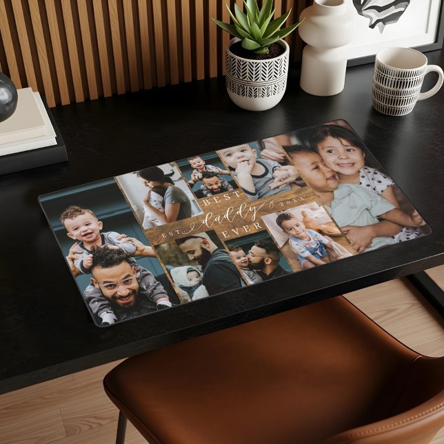 Best Daddy Ever Rustic Woodgrain Photo Collage Desk Mat (Best Daddy Ever Rustic Woodgrain Photo Collage Desk Mat)