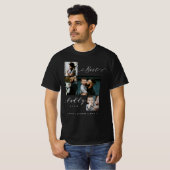 Best Daddy Ever Script Family Photo Keepsake Black T-Shirt (Front Full)
