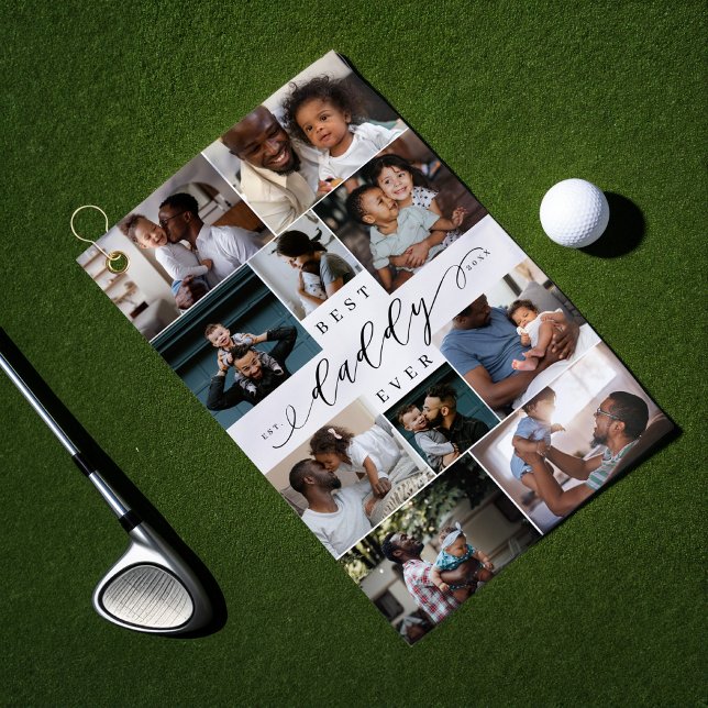 Best Daddy Ever Script Fathers Day Photo Collage Golf Towel (Best Daddy Ever Script Fathers Day Photo Collage Golf Towel)