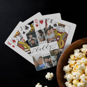 Best Daddy Ever Script Father's Day Photo Collage Playing Cards