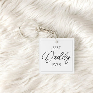 Best Daddy Ever Script Photo White Keychain