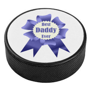 Best Daddy Ever winner award ribbon for Father Hockey Puck
