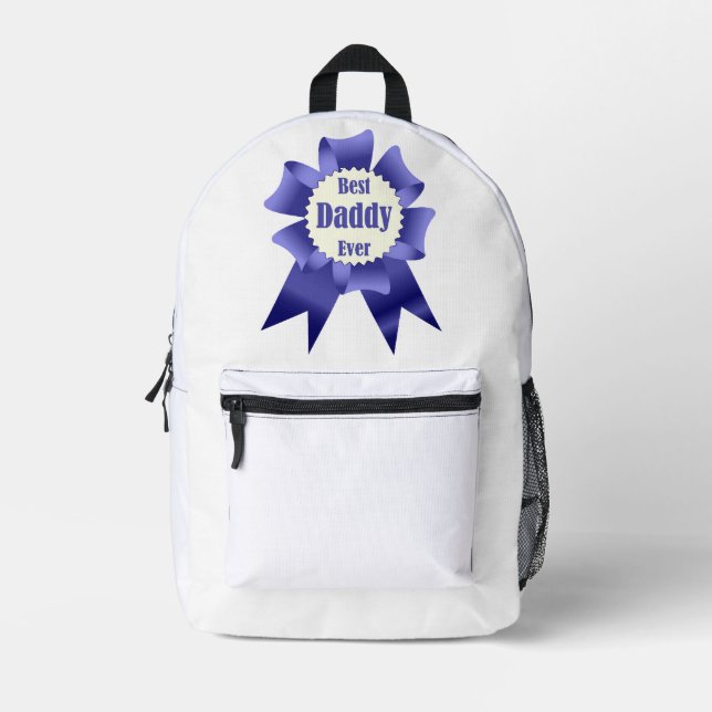 Best Daddy Ever winner award ribbon for Father Printed Backpack (Front)