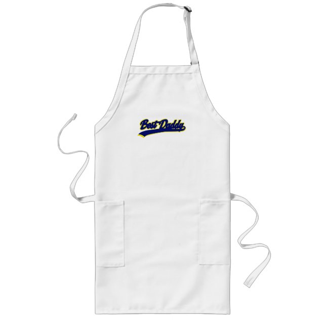 Best Daddy Retro Blue Yellow Typography Long Apron (Front)