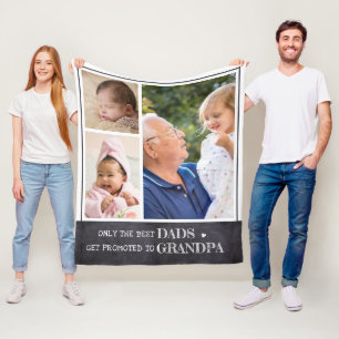 Best Dads Get Promoted To Grandpa 3 Photo Collage Fleece Blanket