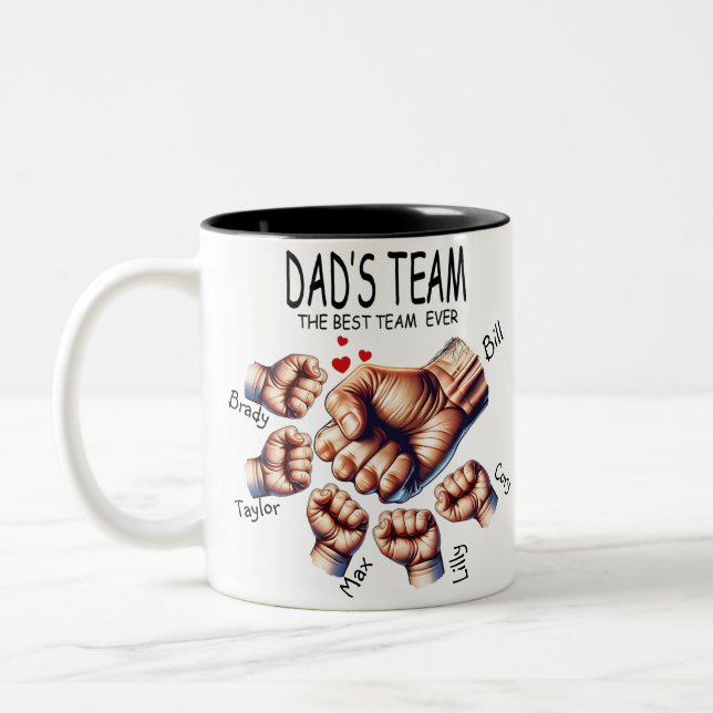 Best Dad's Team Ever Custom Name Ceramic Two-Tone Coffee Mug (Left)