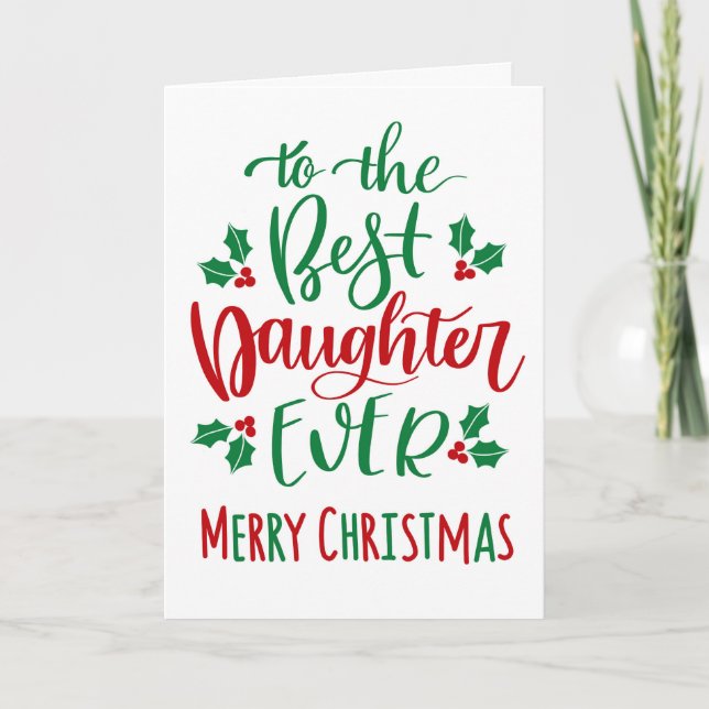 Best Daughter Ever Merry Christmas Typography Card (Front)