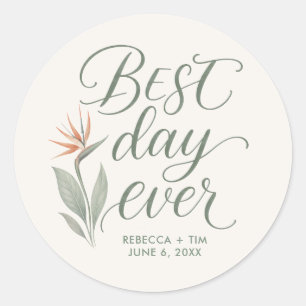 Best Day Ever Beach Destination Wedding Favour Classic Round Sticker
