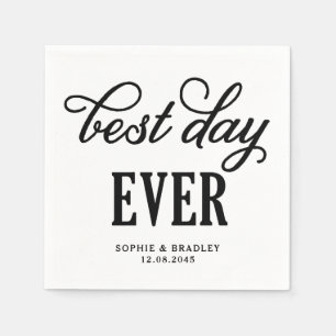 Best Day Ever Black Modern Calligraphy Wedding Napkin