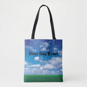 Best Day Ever! Blue sky green grass tote Bag