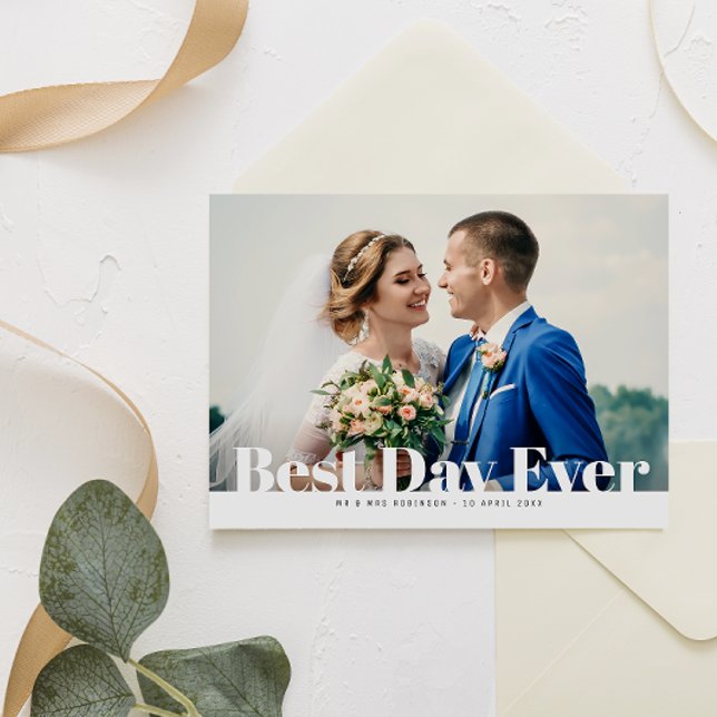 BEST DAY EVER, bold text wedding thank you card (Creator Uploaded)