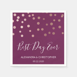 Best Day Ever Burgundy Confetti Wedding Napkin