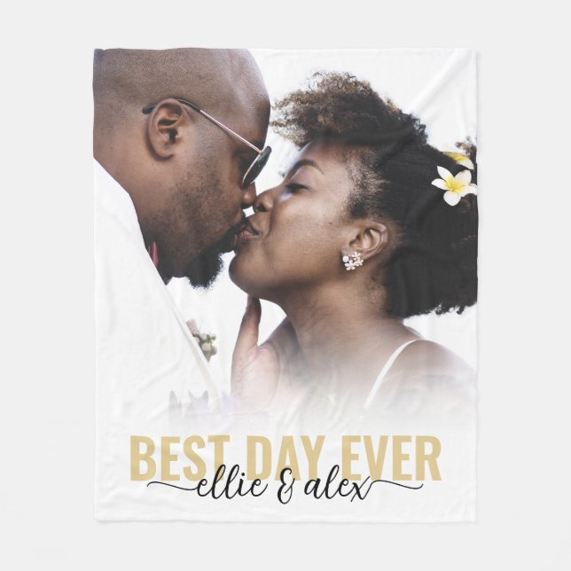 Best Day Ever Calligraphy Photo Fleece Blanket (Front)