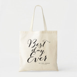 Best Day Ever Calligraphy Script Wedding Tote Bag