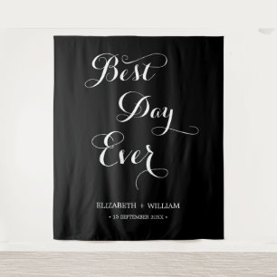 Best Day Ever Calligraphy Wedding Photo Backdrop Tapestry