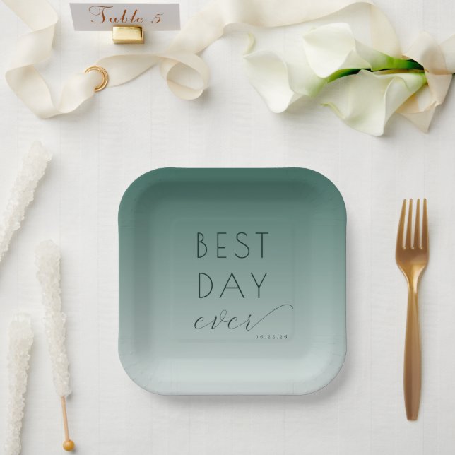 Best Day Ever Celebration Teal Gradient Paper Plate (Wedding)
