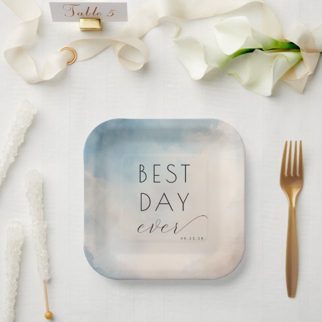 Best Day Ever Cheerful Watercolor Paper Plate (Wedding)
