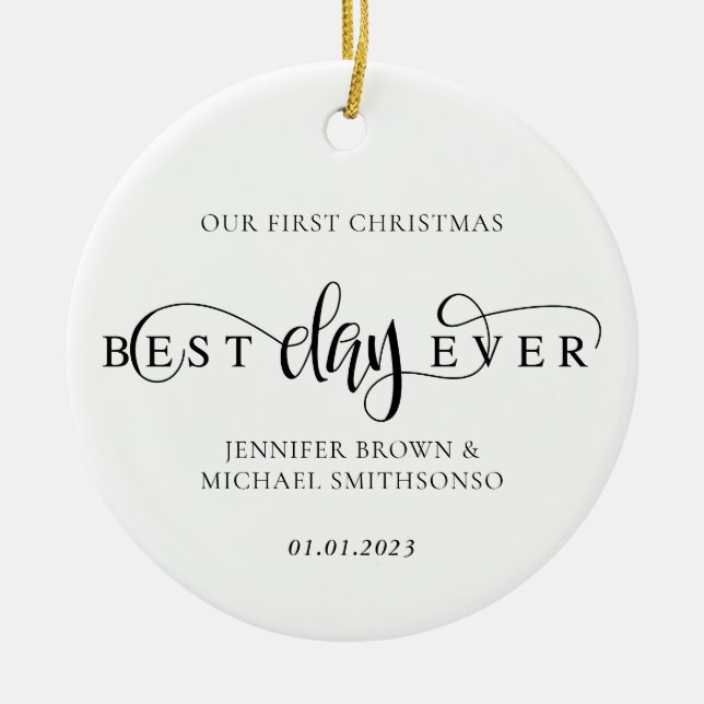 Best Day Ever Christmas custom photo Ceramic Ornament (Front)