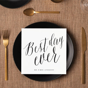 Best Day Ever Classic Script Calligraphy Wedding Napkin
