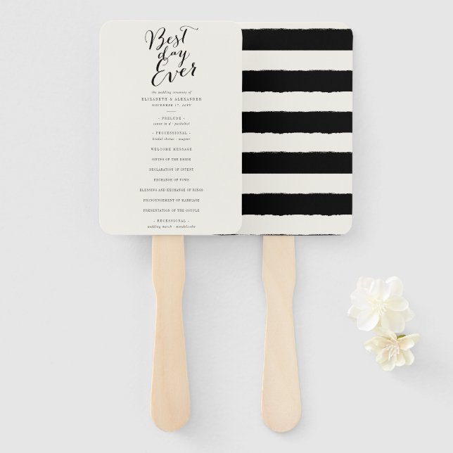 Best Day Ever Classic Script Chic Wedding Program Hand Fan (Front and Back)