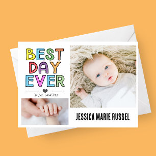 Best Day Ever Colourful Birth Announcement Card