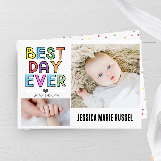 Best Day Ever Colourful Birth Announcement Card (Creator Uploaded)