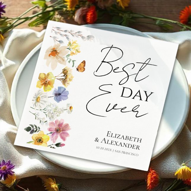 Best Day Ever | Colourful Wildflower Boho Wedding Napkin (Creator Uploaded)